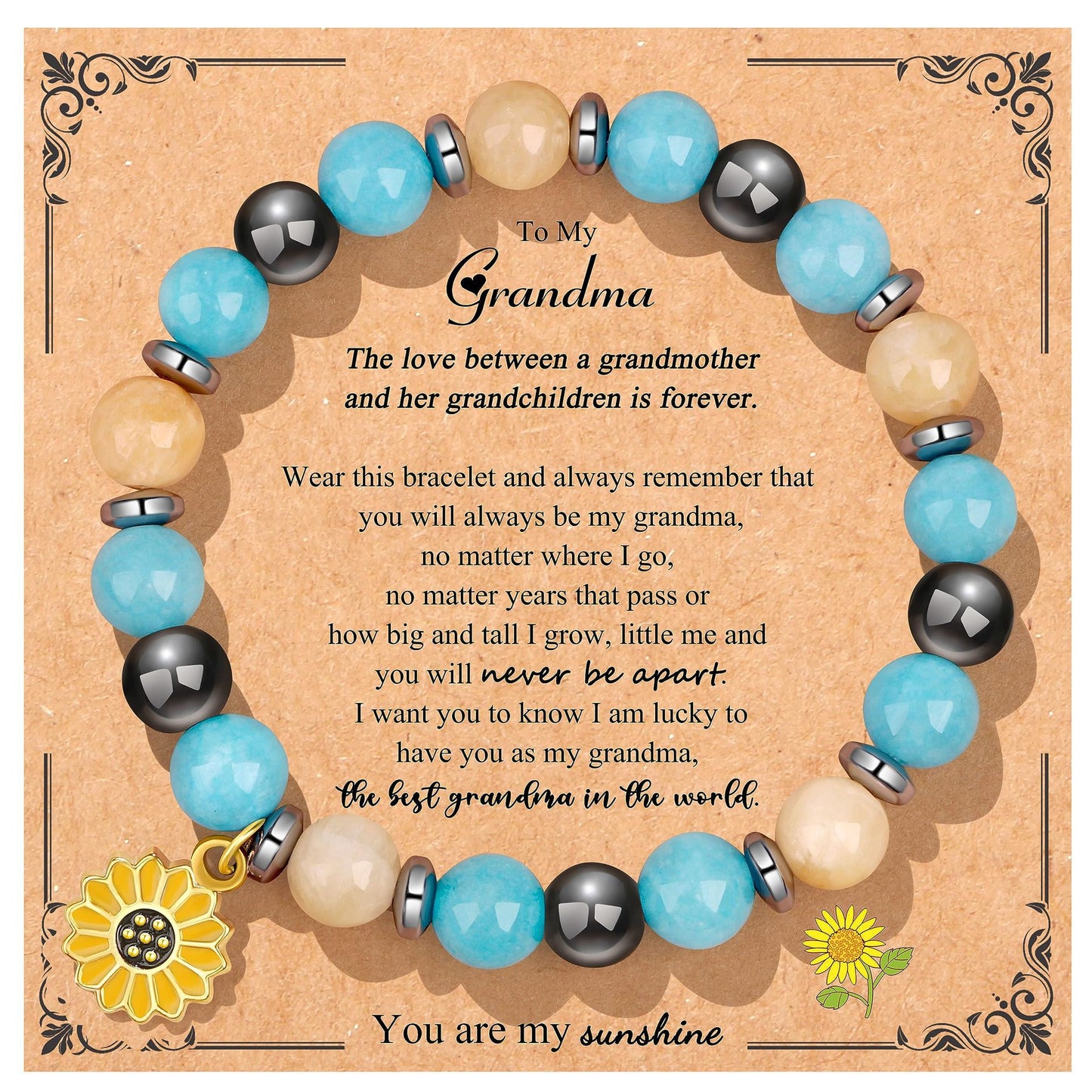 Sweet Floral Sunflower Gemstone Charm Bracelet for Women