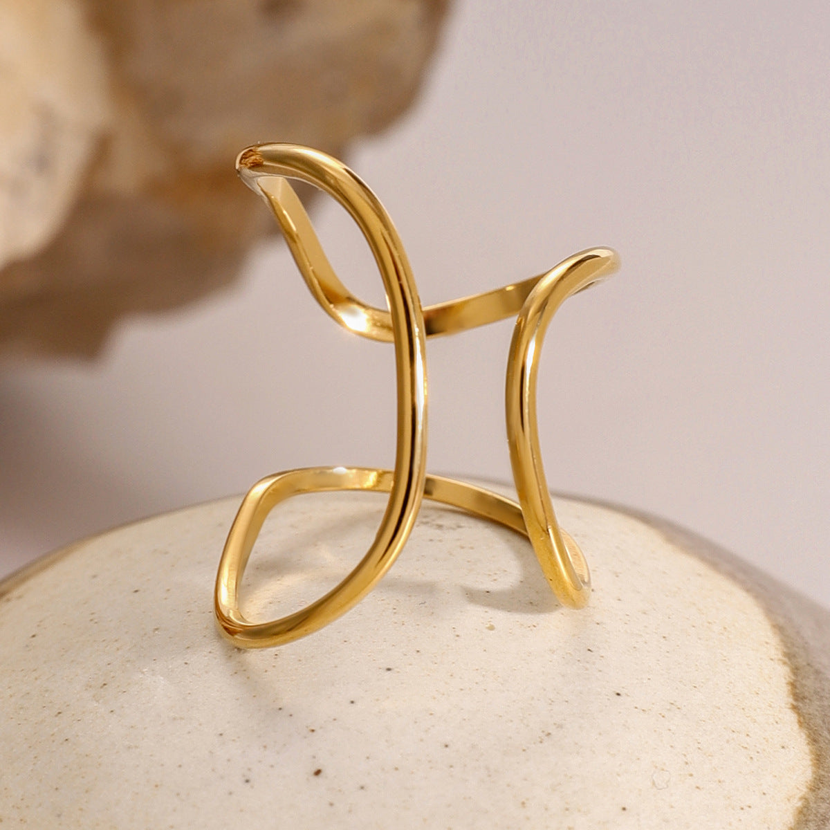 18K Gold Plated Geometric Stainless Steel Open Ring