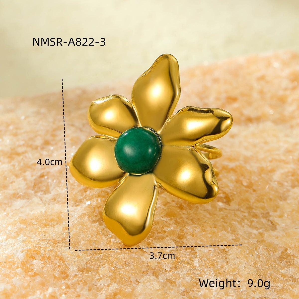 Anillo de acero inoxidable con forma de pétalo irregular de moda con baño de oro de 18 quilates y piedras de colores naturales para mujer