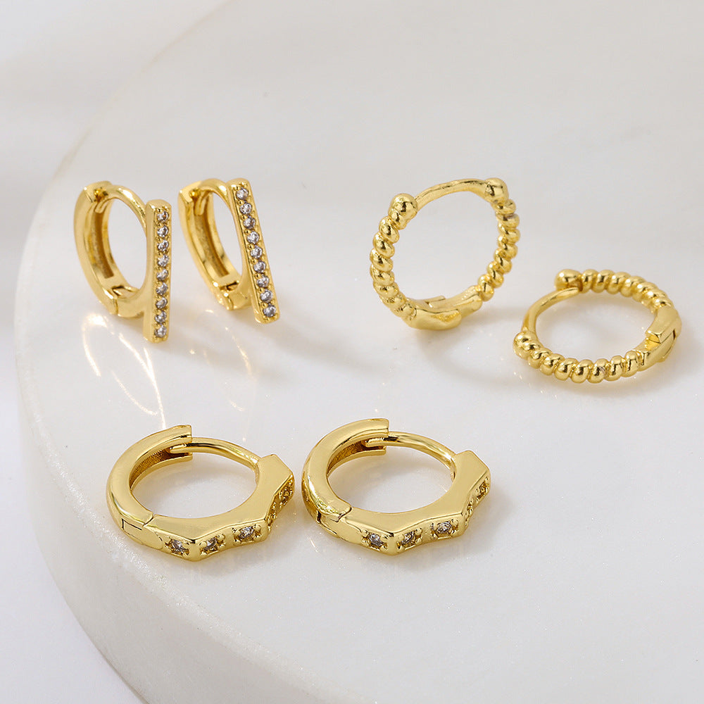Minimalist Geometric Copper Hoop Earrings with Gold Plating and Micro-Pave Zirconia for Women