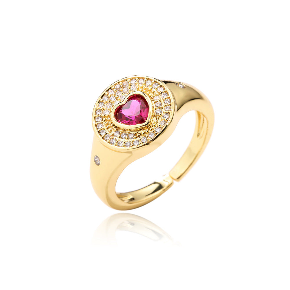 Minimalist Heart Micro-Inlaid Cubic Zirconia Gold Plated Brass Ring for Women
