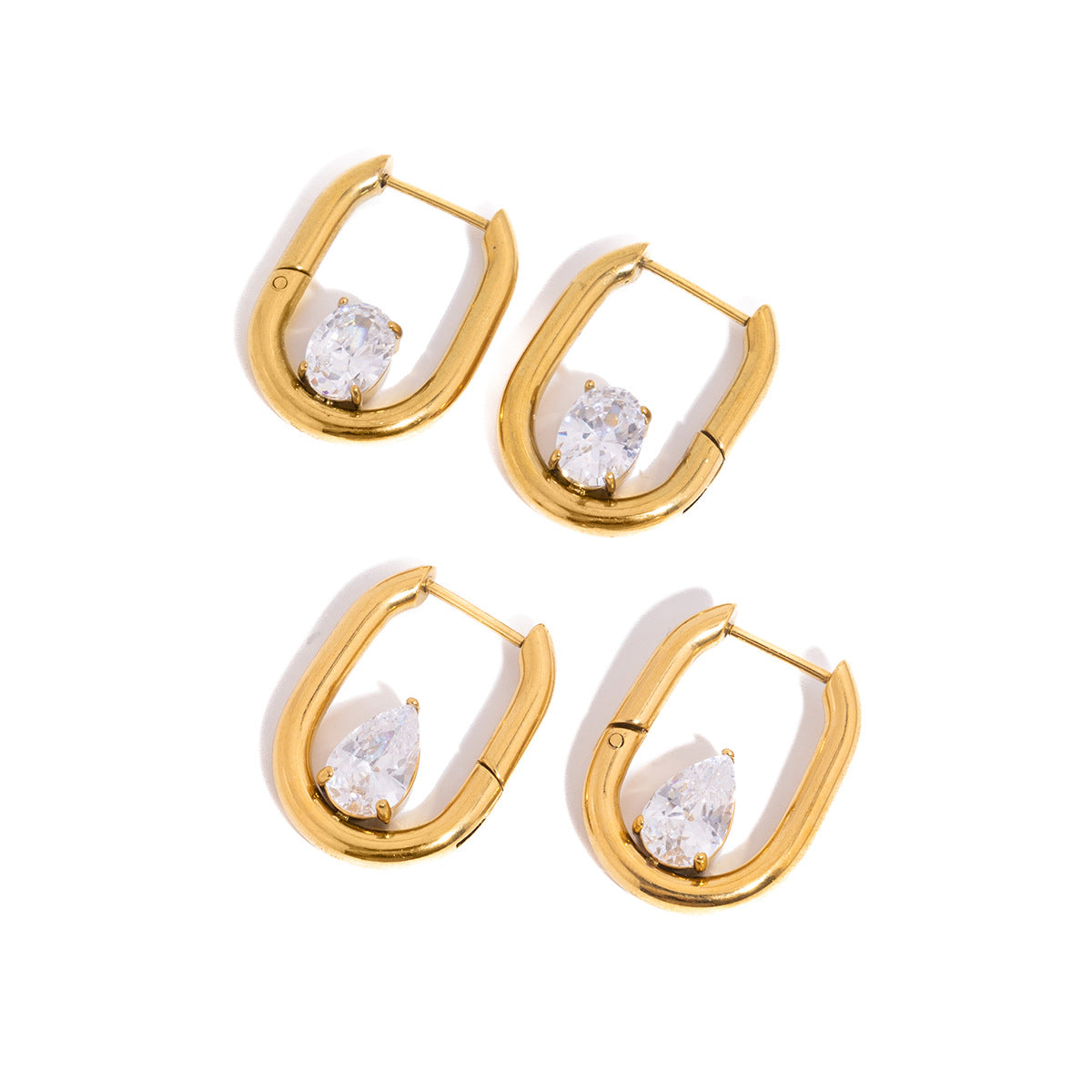 Minimalist Geometric Oval PVD Stainless Steel Hoop Earrings with Cubic Zirconia for Women