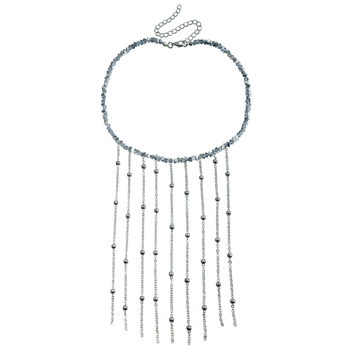 Fashion Minimalist Tassel Clavicle Necklace with Mirror Glass Beads and Geometric Pendant in Electroplated Alloy