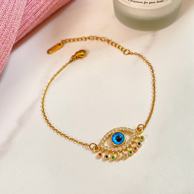 Luxury Minimalist Titanium Steel Plated Evil Eye Bracelet for Unisex