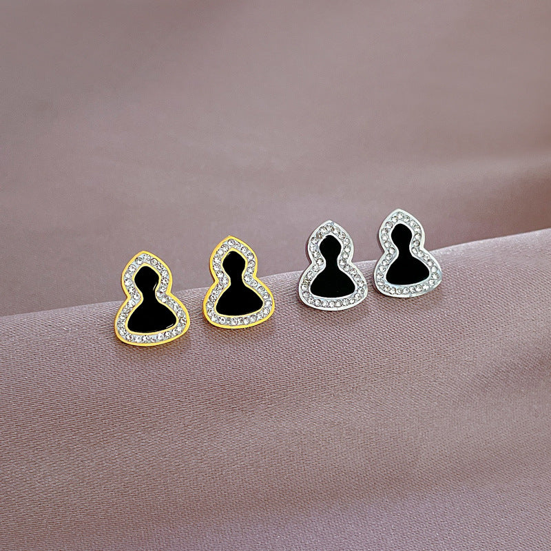 Minimalist Full-Zircon Geometric Titanium Steel Earrings for Women