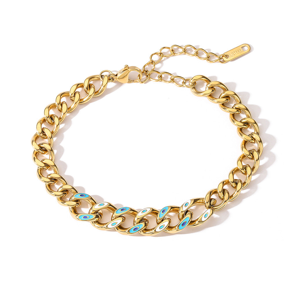 Geometric Demon Eye Titanium Steel Bracelet for Women with Gold Plating Hip Hop Style