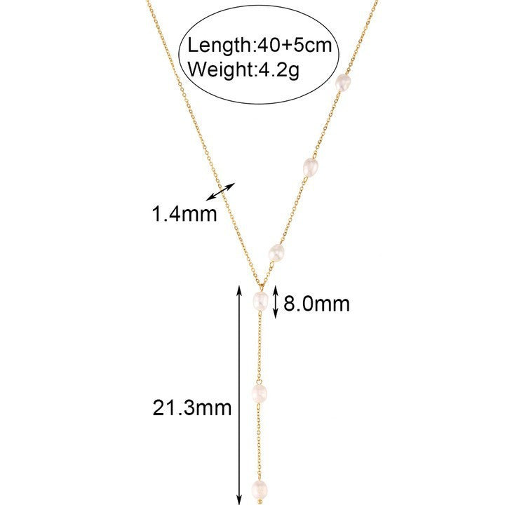 Minimalist Geometric Freshwater Pearl Necklace Set with Stainless Steel Pendant and 18K Gold Plated Snake Chain for Women