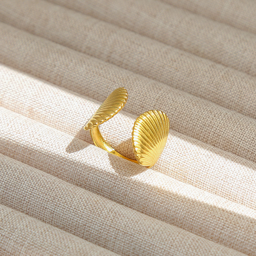 Anello Aperto Regolabile da Donna in Acciaio Inossidabile Stile INS Vintage, Geometrico e a Cuore, con Intarsio in Pietra Naturale, Elegante e Minimalista