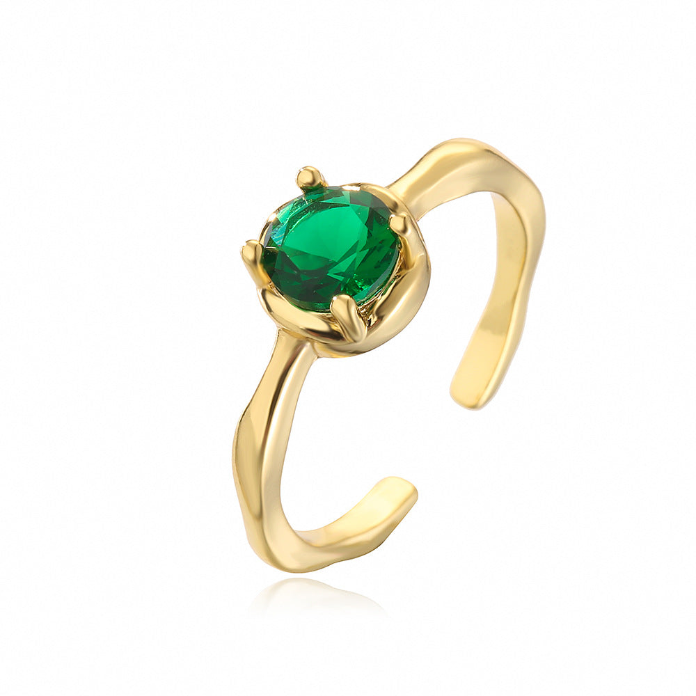 Vintage Geometric Open Ring for Women Made of Brass with Gold Plating and Micro-Paved Zirconia