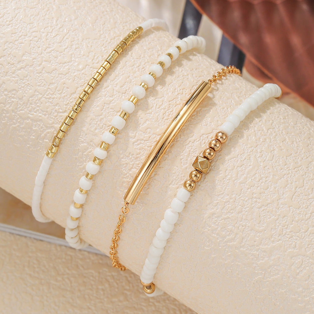 Bohemian Multi-Layer Geometric Round Glass Bead and Crystal Bracelet for Women