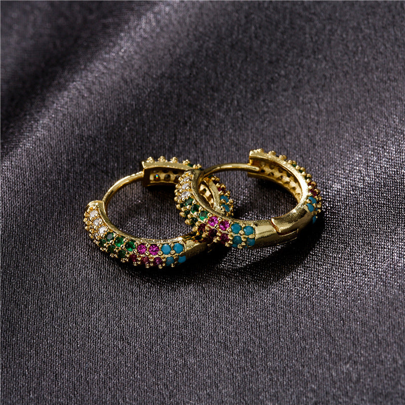 Sweet Elegant Geometric Round Gold Plated Brass Micro-inlaid Cubic Zirconia Earrings