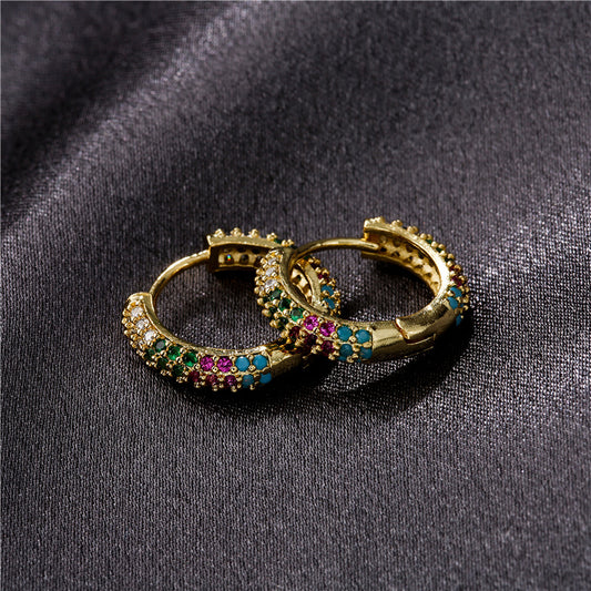 Sweet Elegant Geometric Round Gold Plated Brass Micro-inlaid Cubic Zirconia Earrings