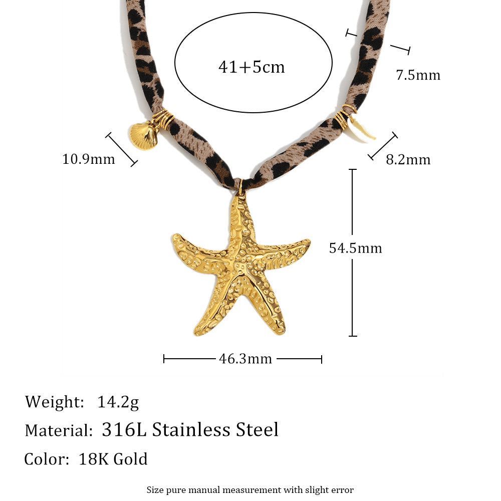 Minimalist Starfish Pendant Necklace in Stainless Steel with 18K Gold Plating for Women