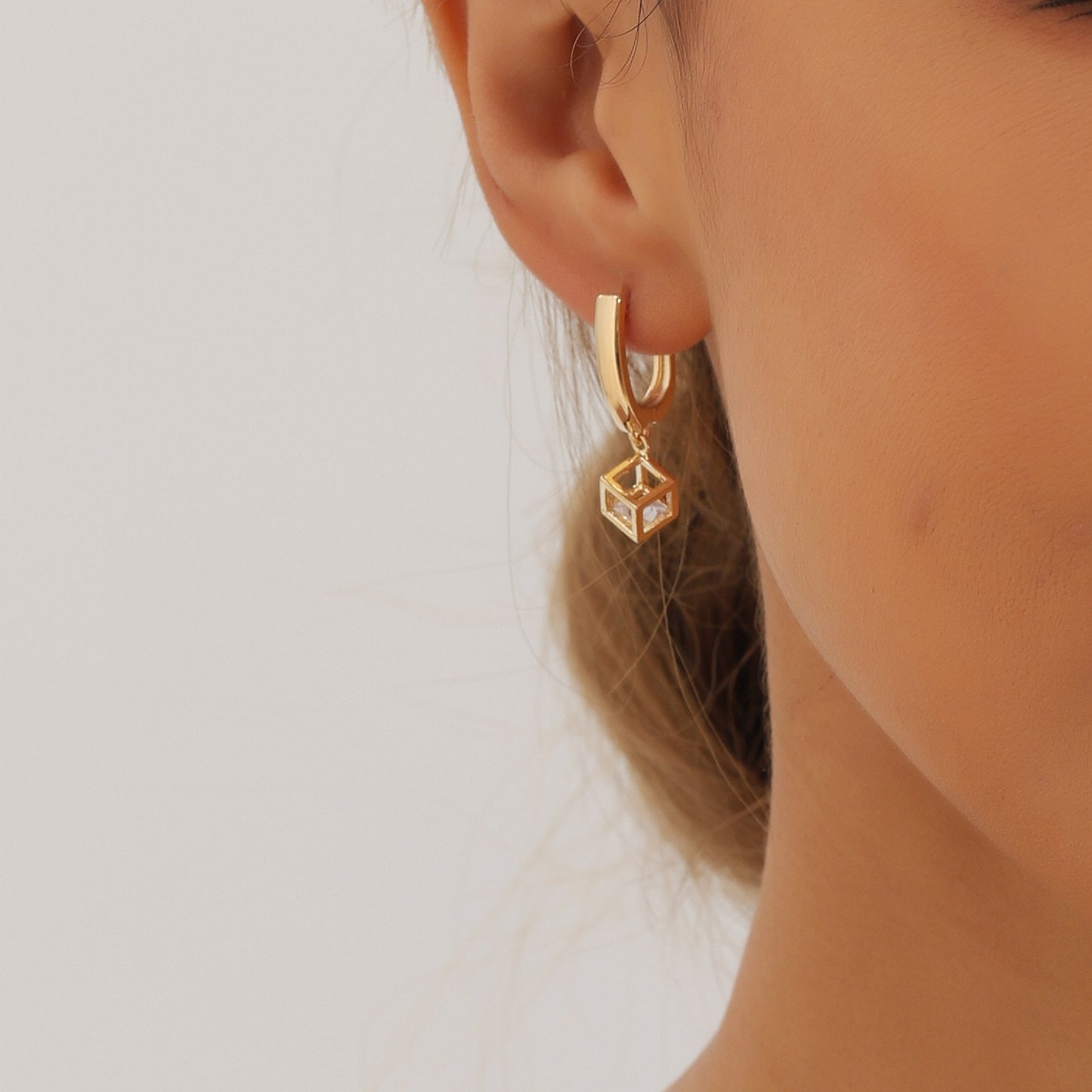 Geometric Fashion Earrings for Women with Metal Frame Electroplated Square Hollow-Out Design