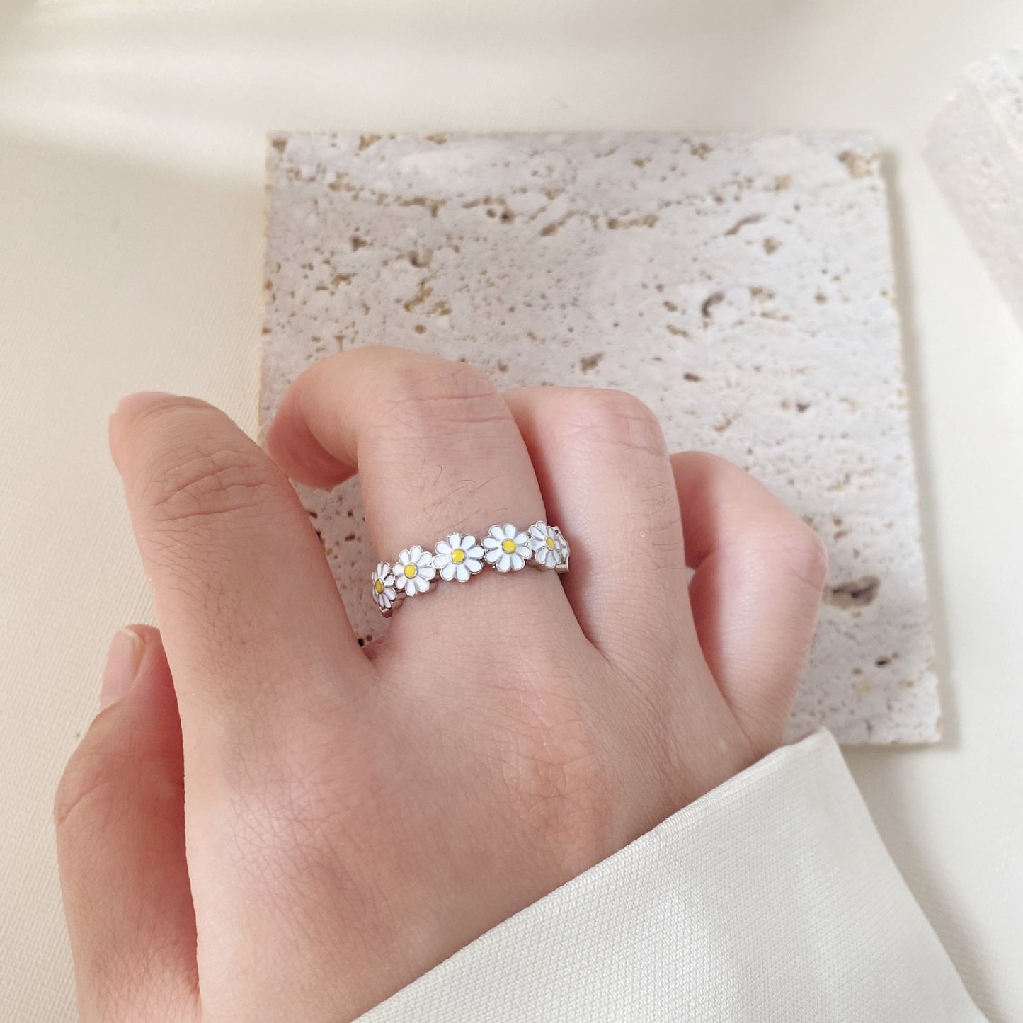 Minimalist Elegant Plated Titanium Steel Flower Ring for Women