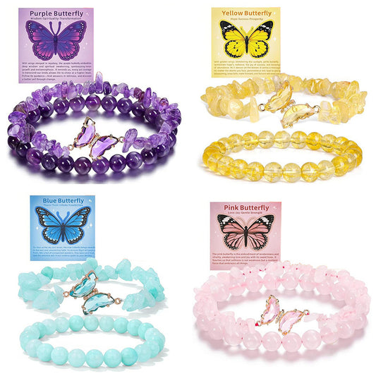 Minimalist Natural Stone Butterfly Beaded Bracelet for Women