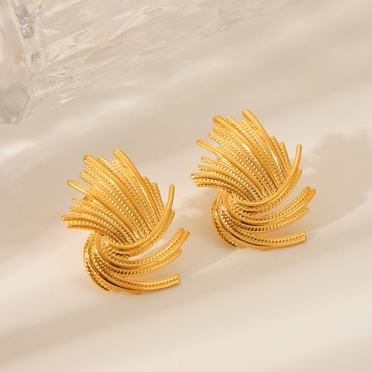 Geometric Firework Ray Design Stainless Steel Stud Earrings for Women with Plated Finish