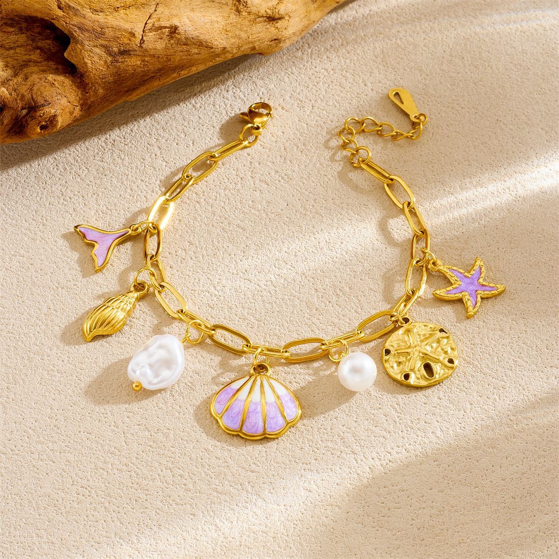 Creative Ocean Series Stainless Steel Drip Oil Pearl Animal Bracelet for Women
