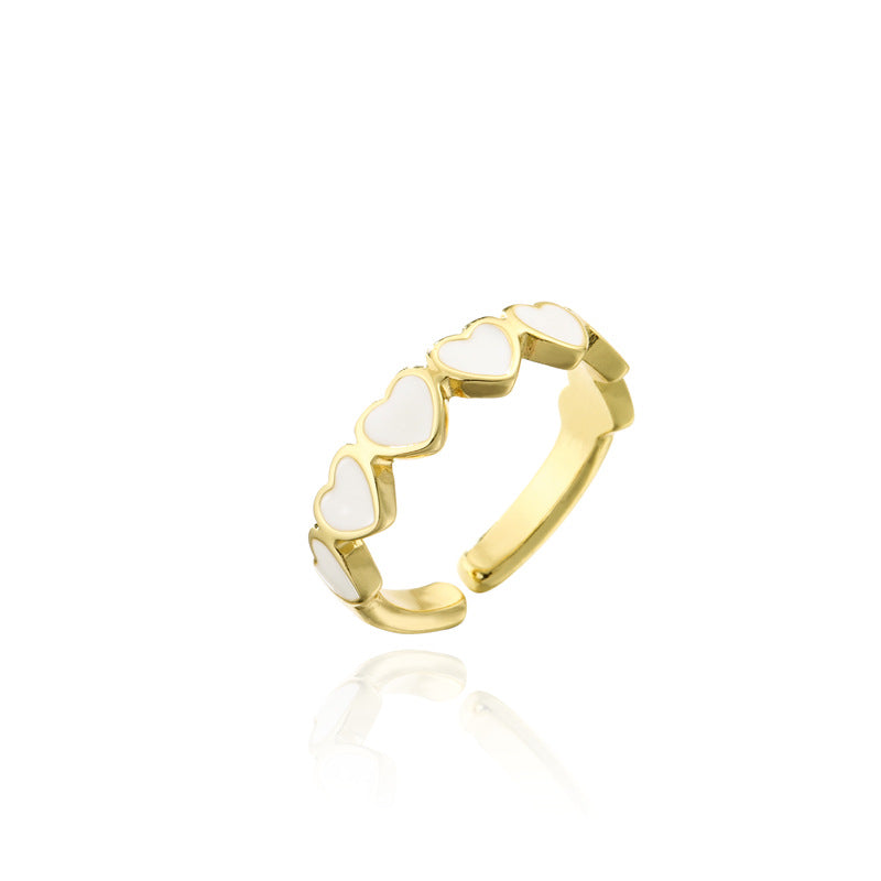 Minimalist Sweet 18K Gold Plated Drip Oil Heart Ring for Women Adjustable