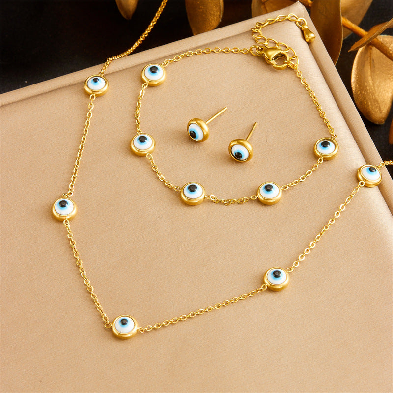 Minimalist Gold Plated Stainless Steel Heart Butterfly Teardrop Pearl Jewelry Set for Women