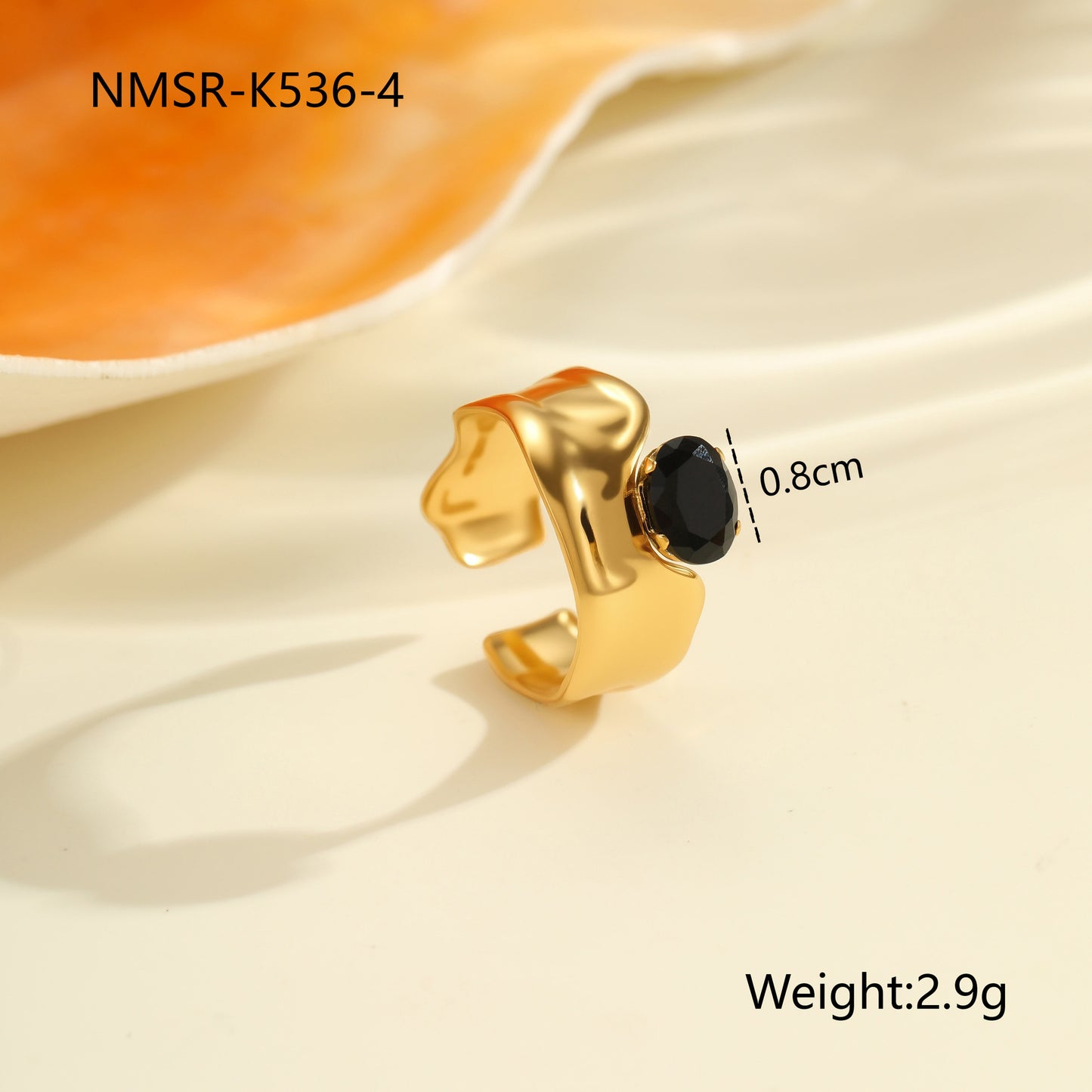 Anillo de acero titanio geométrico minimalista con incrustaciones de diamantes de imitación, banda abierta ajustable para mujer