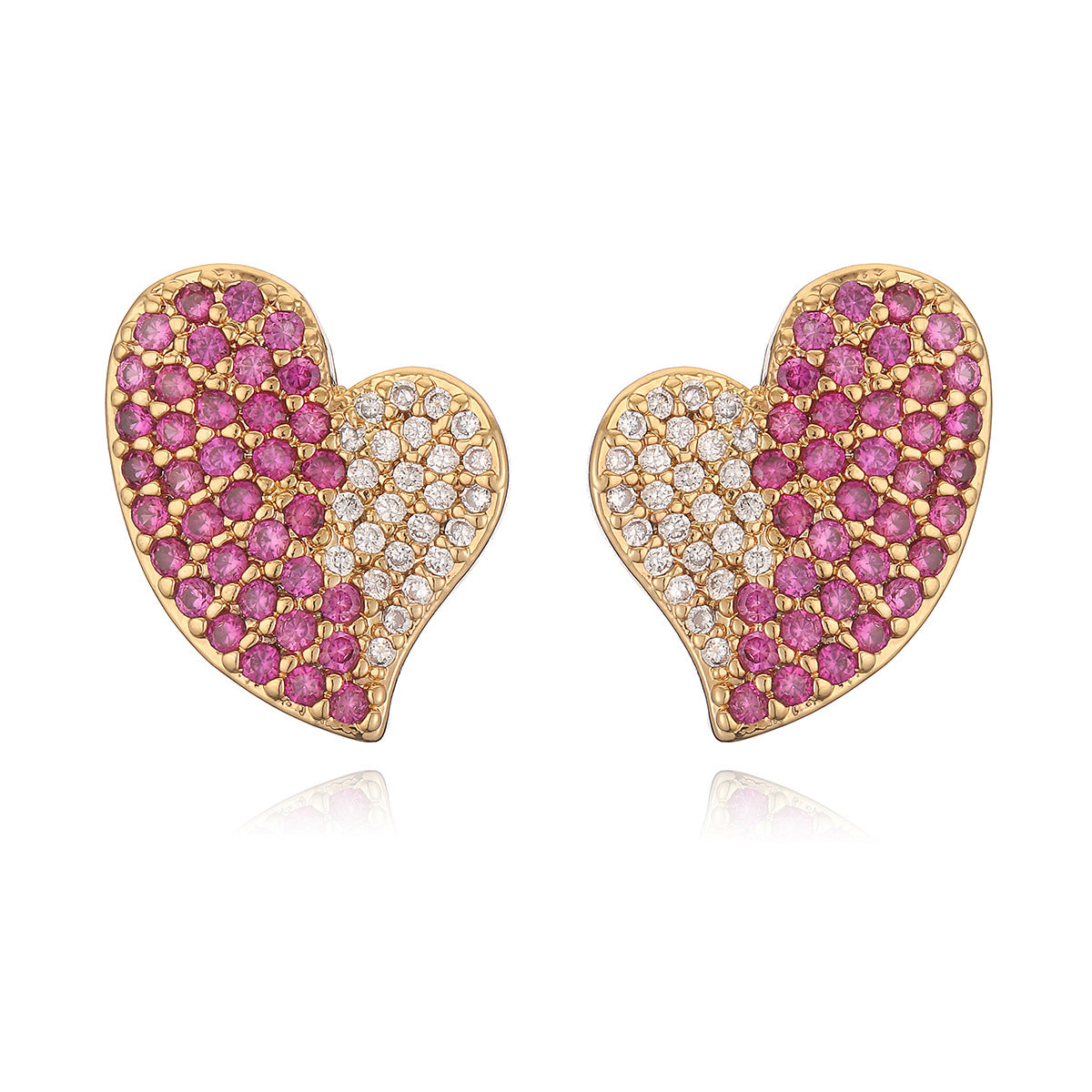 Minimalist Heart-Shaped Copper Earrings with 18K Gold Plating and Micro-Paved Zirconia for Women