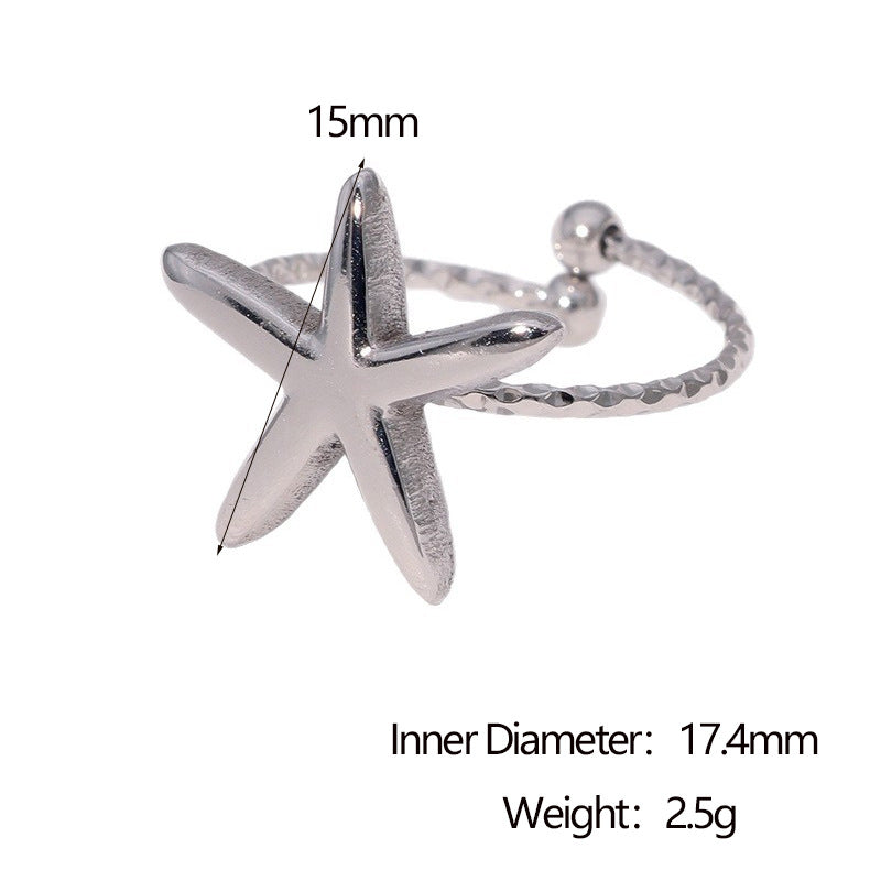 Minimalist Star-Shaped Stainless Steel Ring with 18K Gold Plating for Women