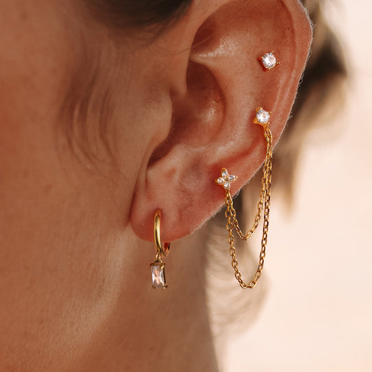 Pendientes geométricos de titanio en forma de estrella con incrustaciones de diamantes de imitación, aretes de acero inoxidable galvanizado para mujer