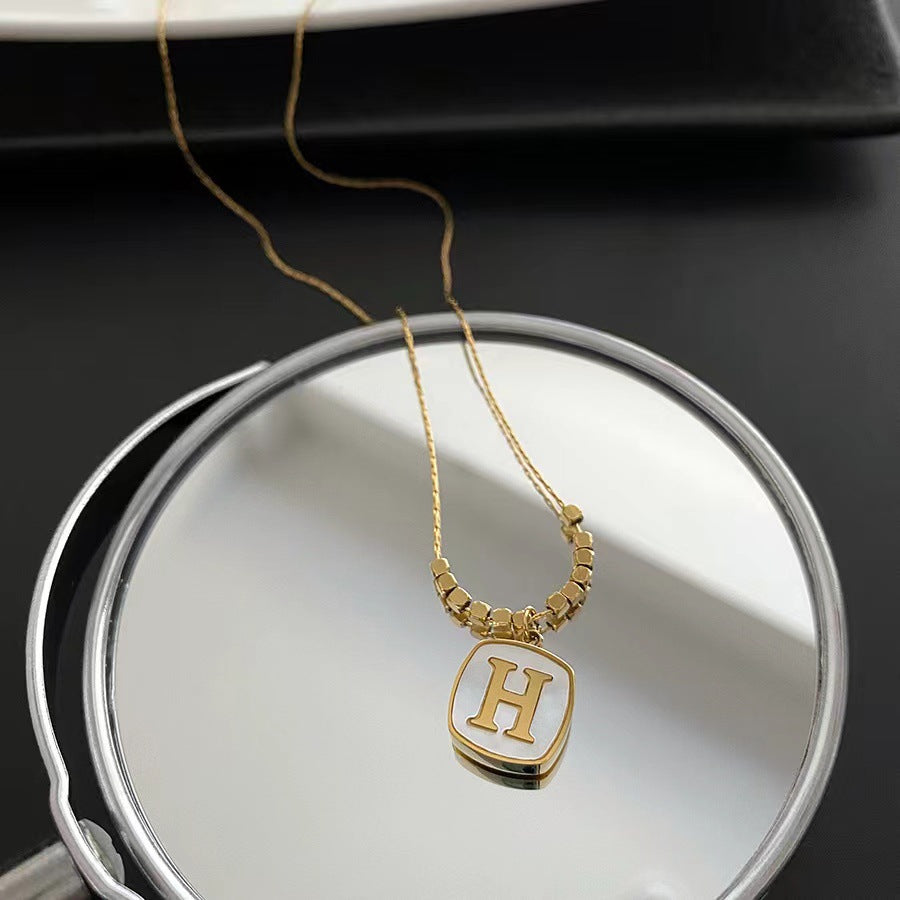 Minimalist H-Shaped Pendant Necklace for Women in Titanium Steel with Plated Finish Snake Chain