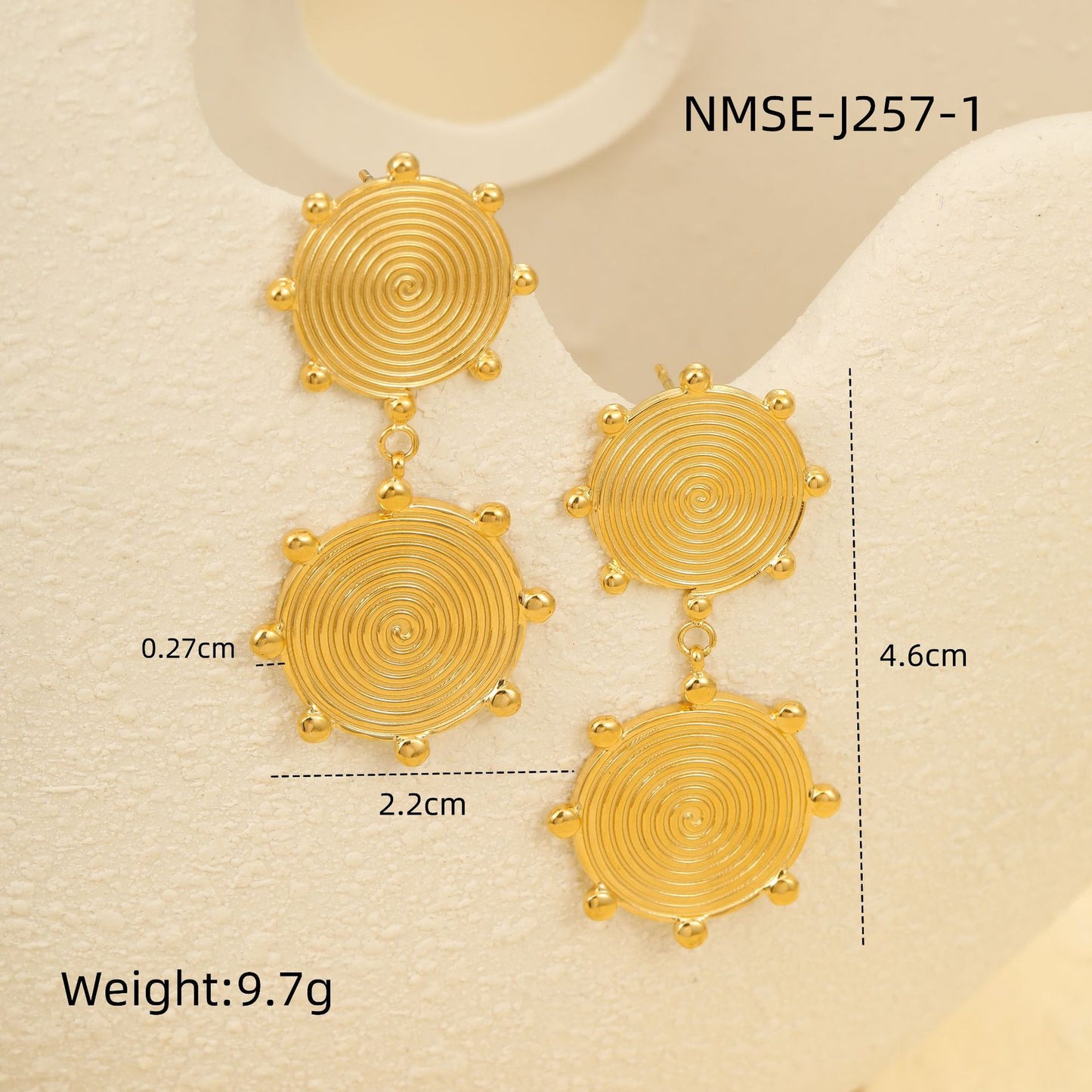 Pendientes de espiral circulares geométricos de acero inoxidable bañados en oro de 18 quilates OL para mujer
