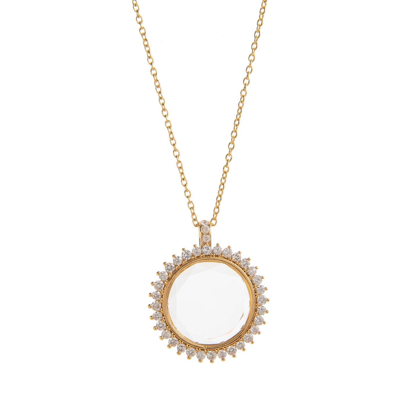 Ciondolo a Medaglione Tondo Geometrico Vintage Placcato Oro 18K in Ottone e Acciaio al Titanio Charm Bar