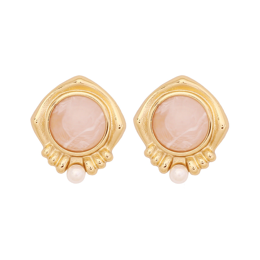 Vintage Geometric Stainless Steel Earrings with Plated Finish and Pearl Accents for Women