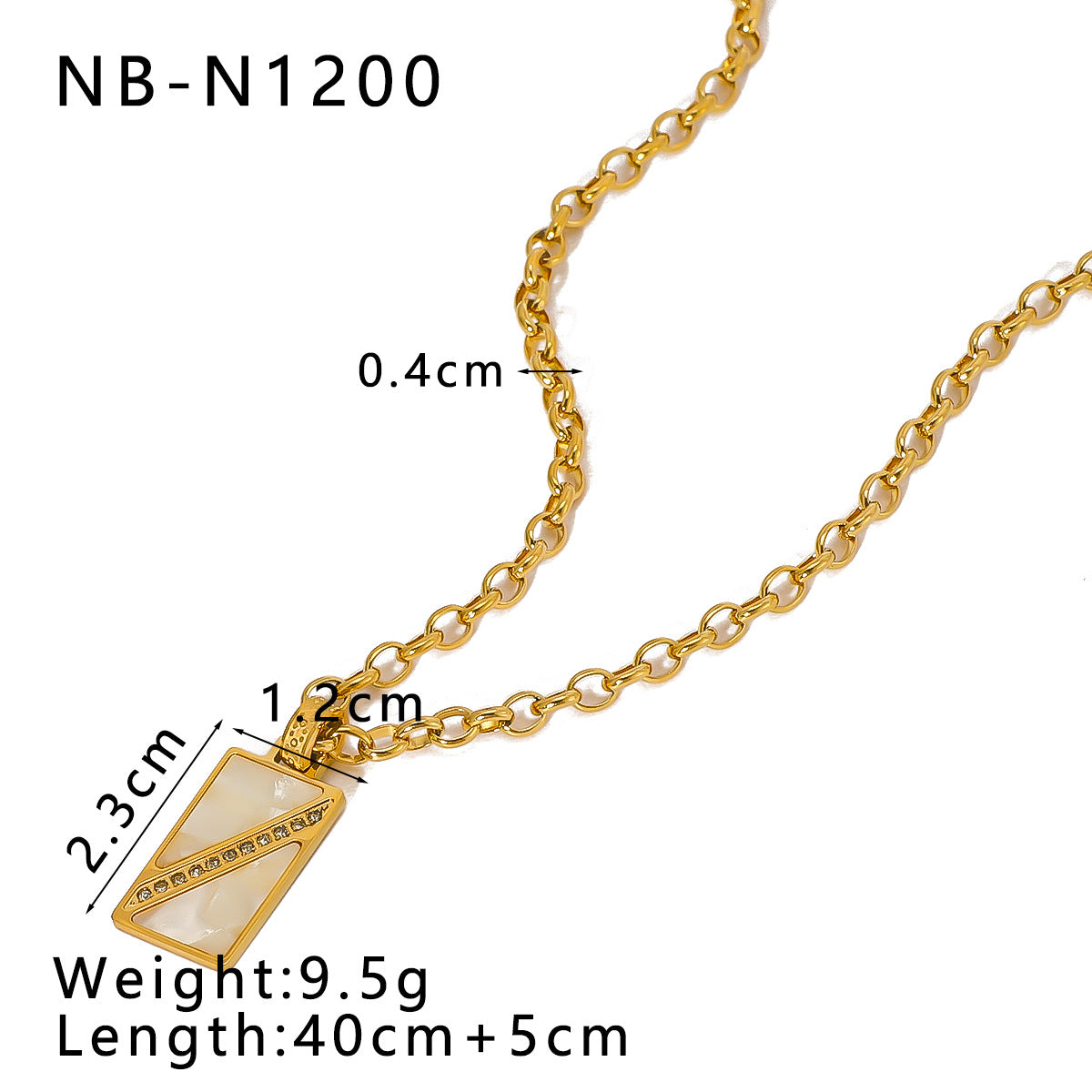 Collana con ciondolo a cuore geometrico vintage in acciaio inossidabile con intarsio di zirconi e madreperla bianca naturale, finitura placcata oro 18 carati