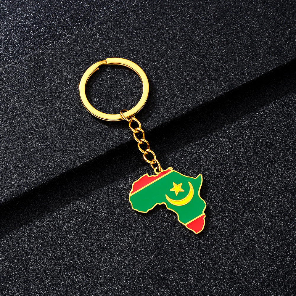 Llavero minimalista de acero inoxidable con forma del continente africano, esmaltado, para regalos y recuerdos