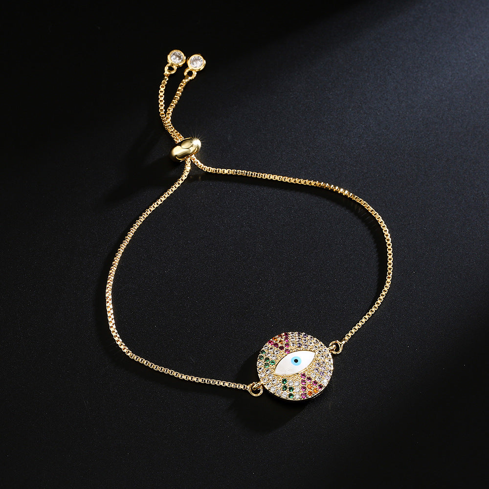 Luxury Adjustable Evil Eye Bracelet in Copper with Gold Plating and Enamel Finish Geometric Design Women's Fashion Accessory