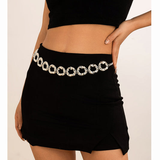 Minimalist Wavy Ring Body Chain for Women with Lobster Clasp in Metal Adjustable Waist Chain