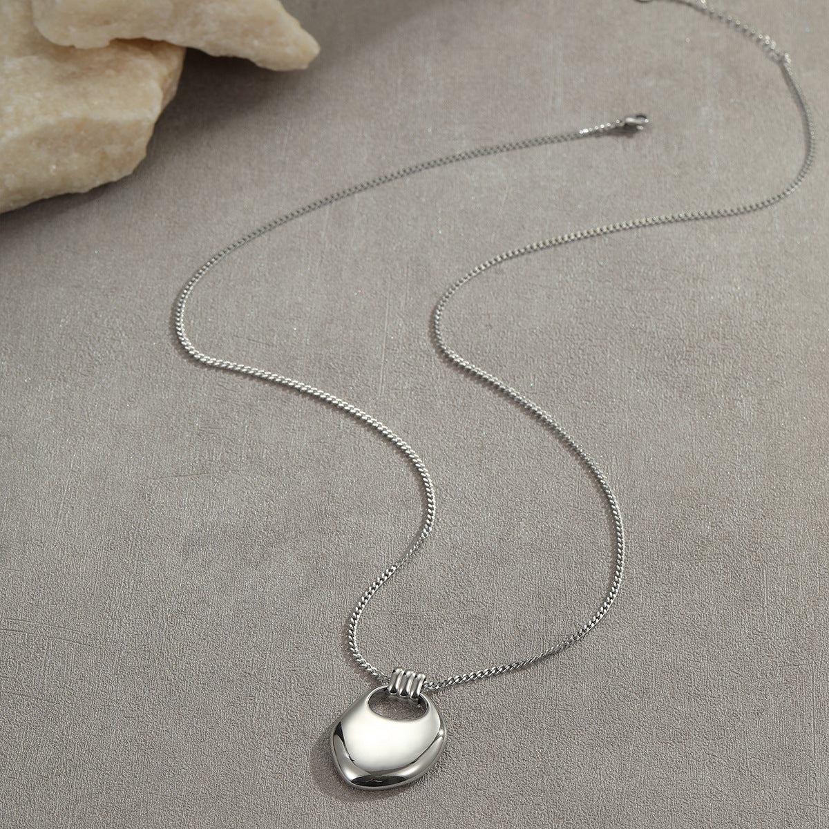 Minimalist Geometric Saddle Bag Pendant Necklace in Stainless Steel with Plated Finish for Women Long Sweater Chain