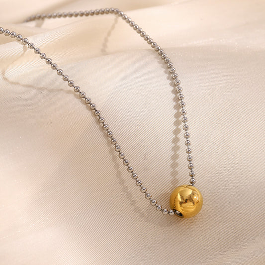 Collar minimalista de acero inoxidable con diseño geométrico y cuentas chapadas en oro de 18K para mujer