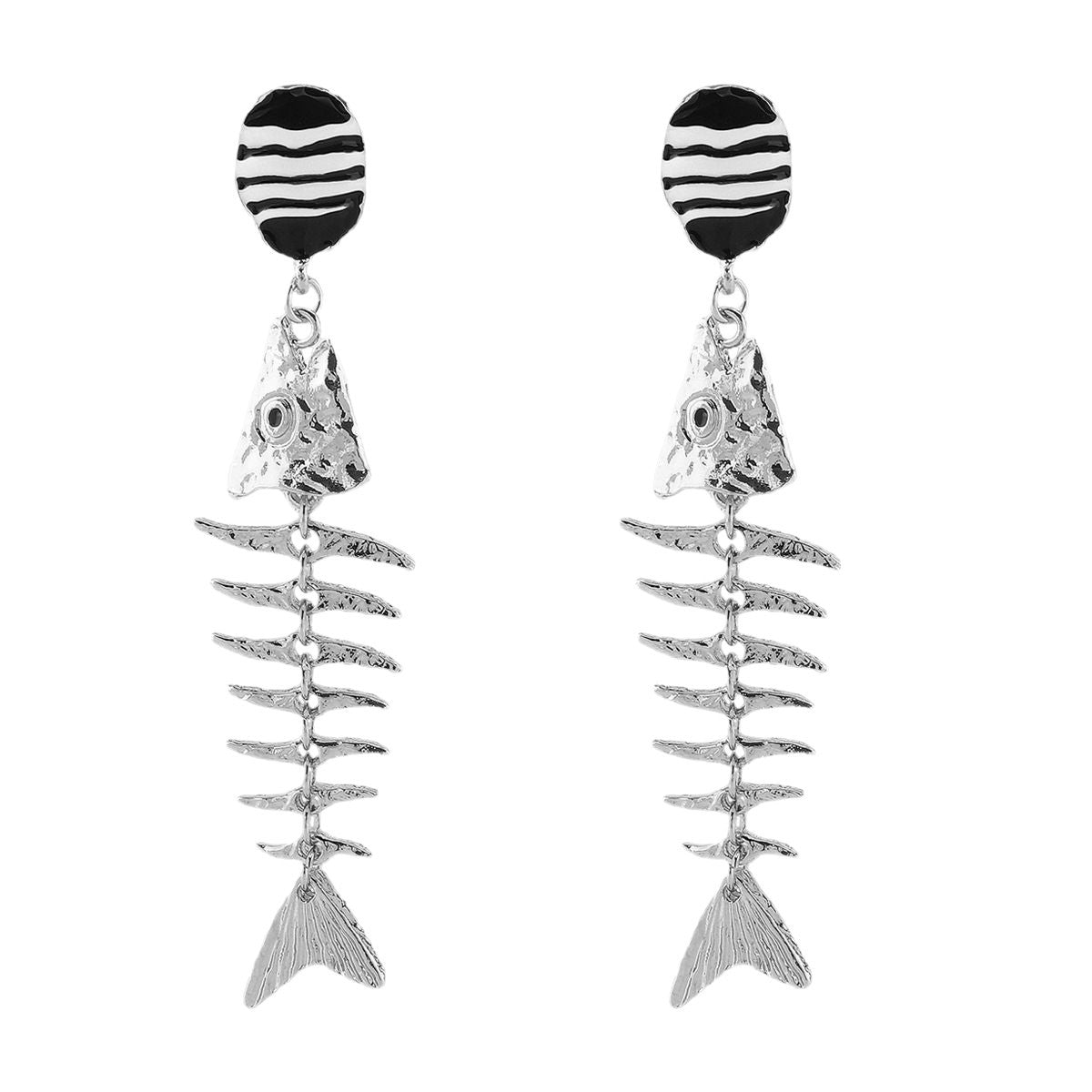 Exaggerated Fishbone-Shaped Alloy Earrings with Enamel Finish for Women