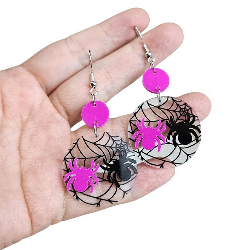 Pendientes Góticos de Murciélago Acrílicos con Diseño de Telaraña para Halloween para Mujer