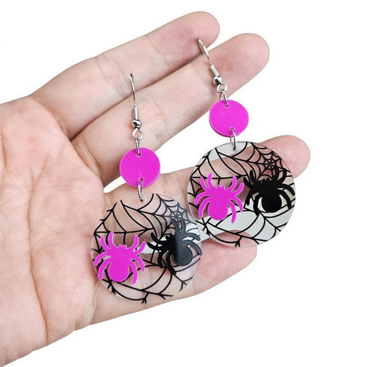 Pendientes Góticos de Murciélago Acrílicos con Diseño de Telaraña para Halloween para Mujer