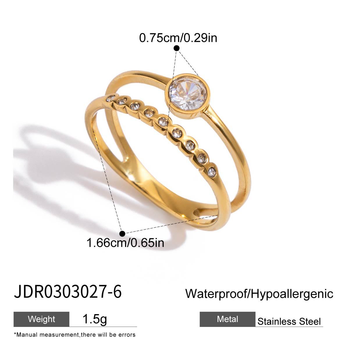 Anello Minimalista Geometrico in Acciaio al Titanio con Intarsio di Zirconi per Donne Gioielli Ipoallergenici in Acciaio Inossidabile