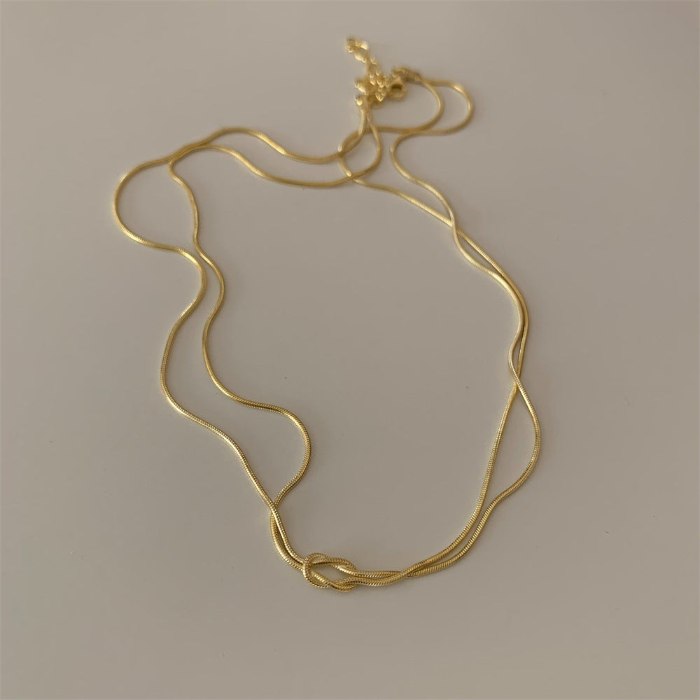 Geometric Stainless Steel Snake Chain Necklace with Hand-Knotted Detail for Women, Gold Plated and Tarnish-Resistant