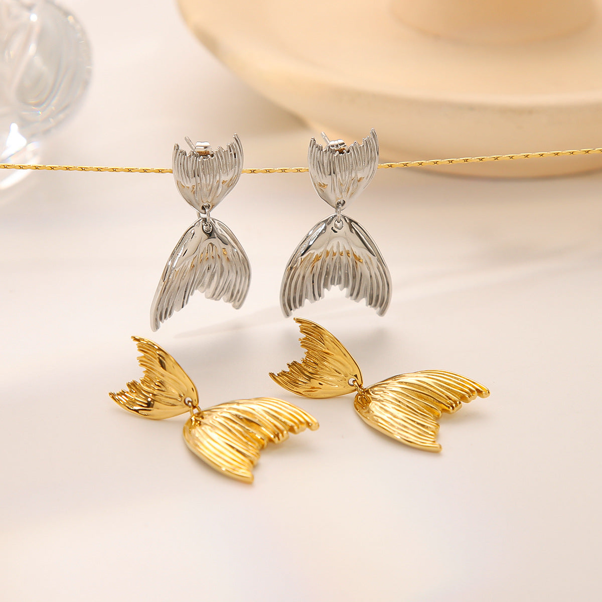 Minimalist Stainless Steel Plated Fish Tail Earrings for Women with Geometric Shape and Elegant Vintage-Inspired Design