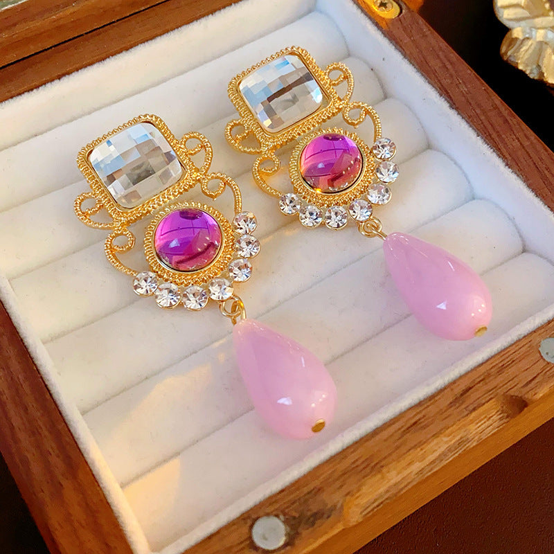 Chic Floral and Geometric Square Pearl Stud Earrings with Rhinestone Inlay and 925 Sterling Silver Posts