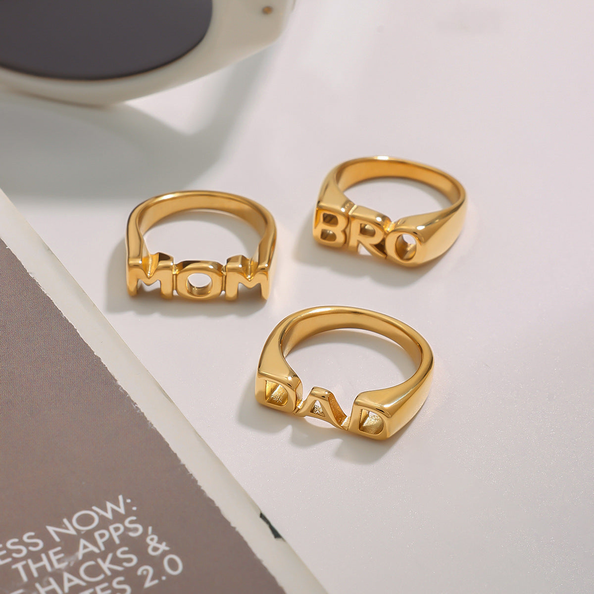 Minimalist Geometric Letter Plated Stainless Steel Ring for Women