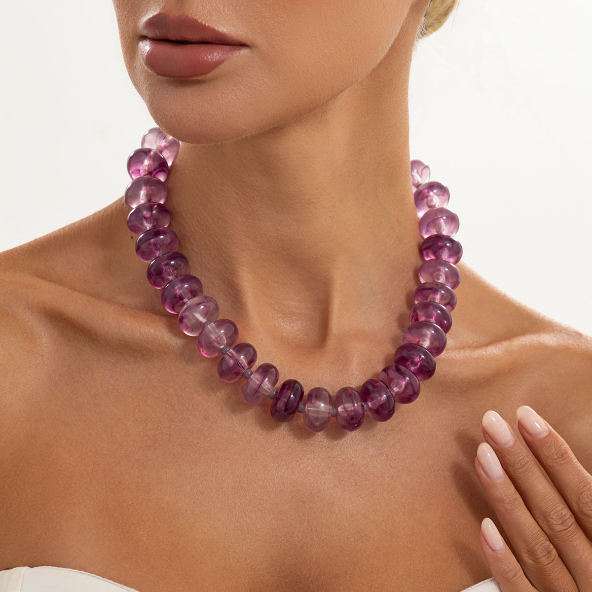 Bohemian Geometric Oval Gradient Resin Necklace for Women