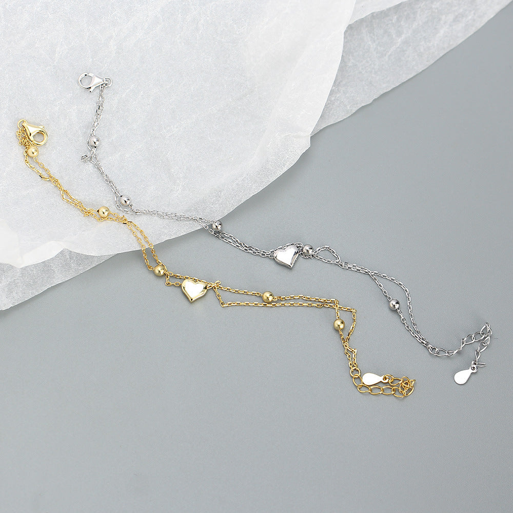 Bracciale da donna in argento sterling S925 placcato, a forma di cuore, fresco e dolce