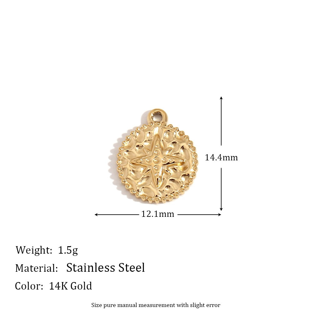 Minimalist Geometric Pendant with 14K Gold Plated Stainless Steel Round Heart Shape and Greek Key Pattern for DIY Jewelry Making