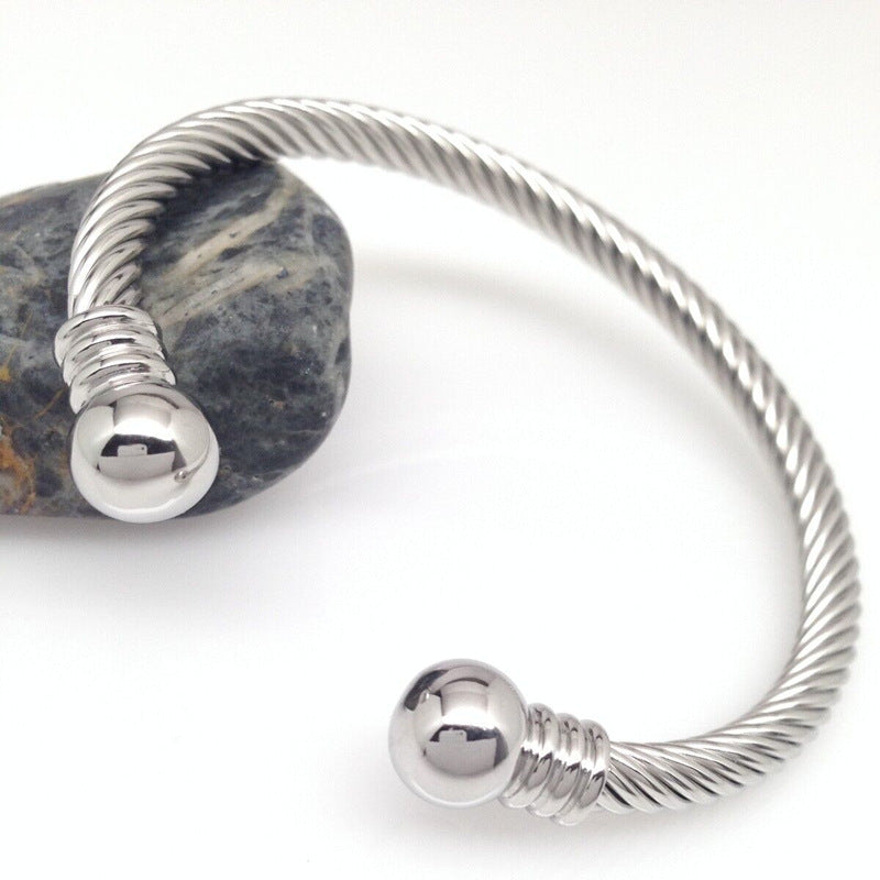 Polished Stainless Steel Cable Rope C-Shaped Bracelet for Women with Natural Style